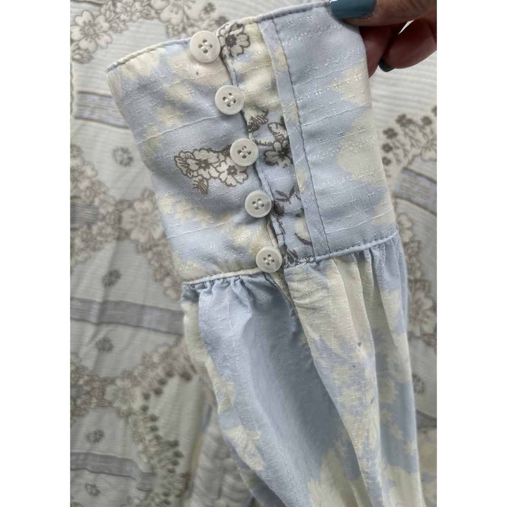 Free‎ People Virgo Baby Button Down Long Sleeve Floral Blue Stripes Boho Medium - Picture 4 of 10